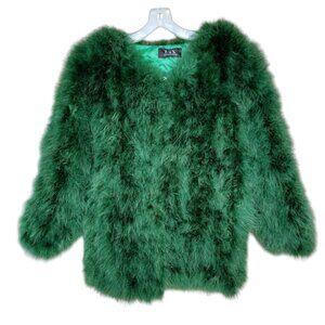 Bold Emerald Green Faux Feather Glam Statement Jacket Coat Holiday Festive XS